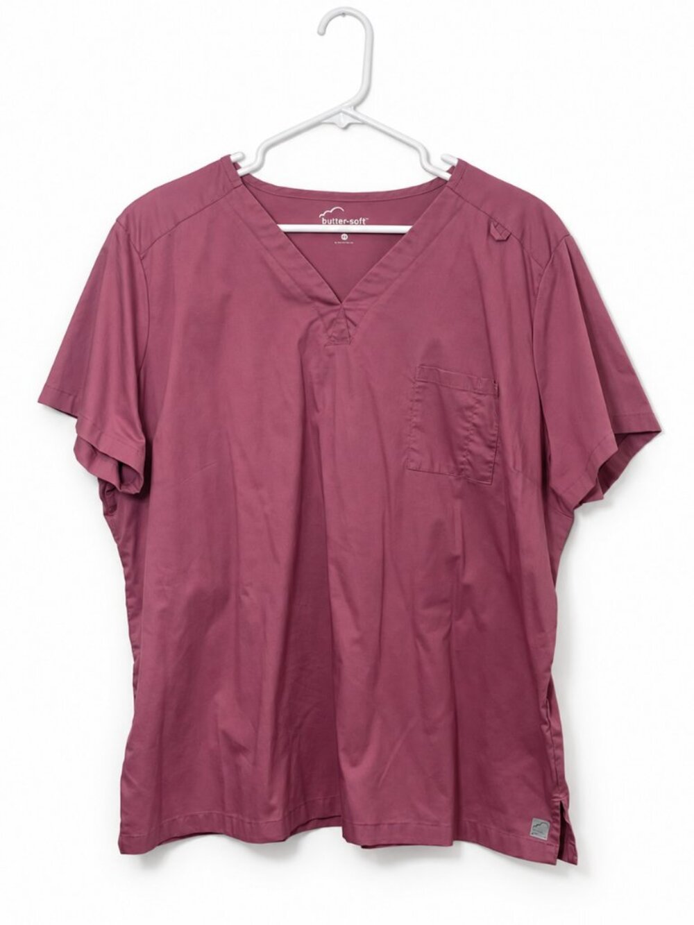 Butter-Soft Stretch V-Neck Scrub Top 2X Dusty Rose Mauve Chest Pocket